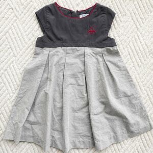 Okaidi Girls 3Y Gray Pleated Dress French Designer Cap Sleeve Cotton